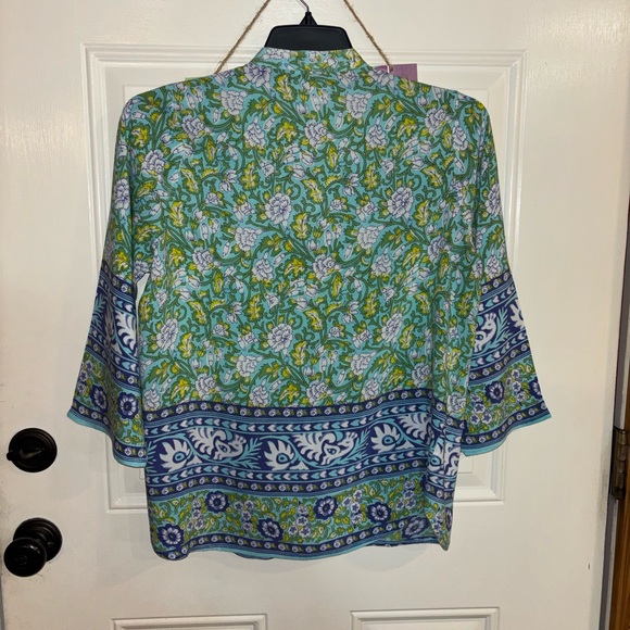 Floral Border-Print Green Women's Pajama Set - Picture 4 of 7